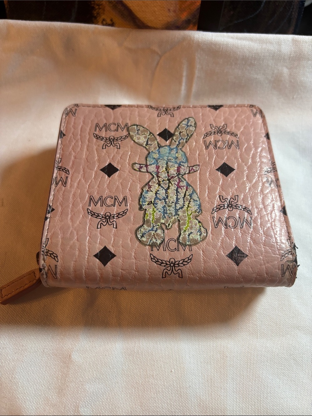 MCM limited edition year of the bunny Pink Logo Zip Wallet with Multicolor Bunny